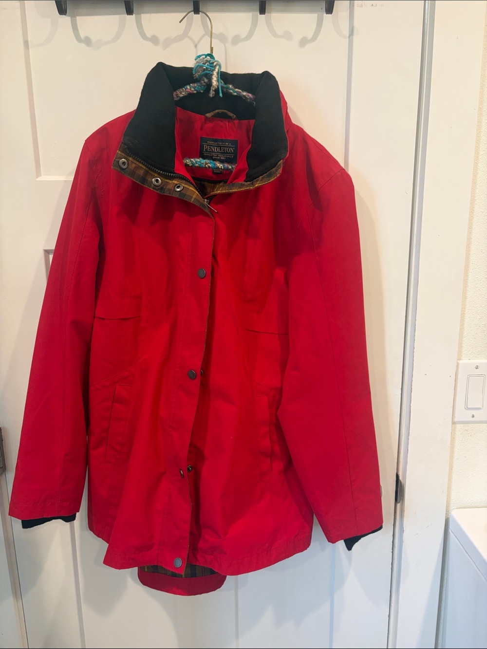Pendleton Red Trench Coat with Black Collar